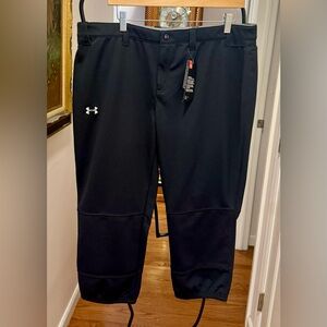 Under Armour Womens Softball Crop Pants Black Flat Front Belt Loop Pockets Sz XL